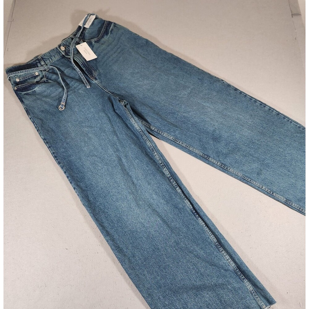 Calvin Klein High Rise Wide Leg Distressed Raw Hem Jeans Size 33
